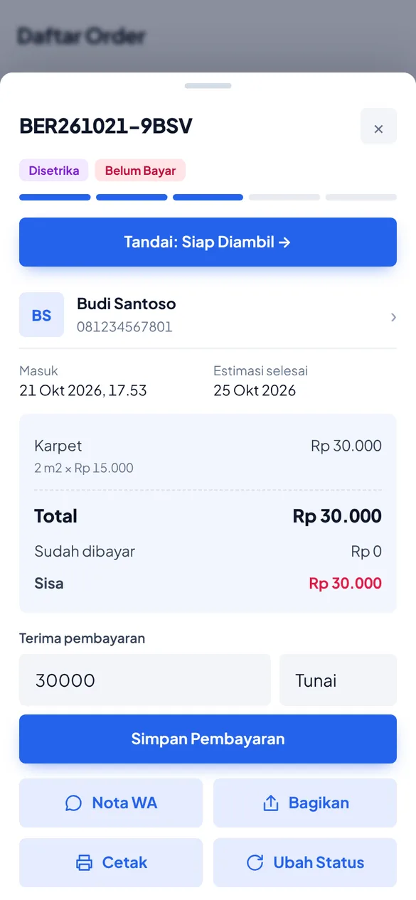 Tampilan Detail order
